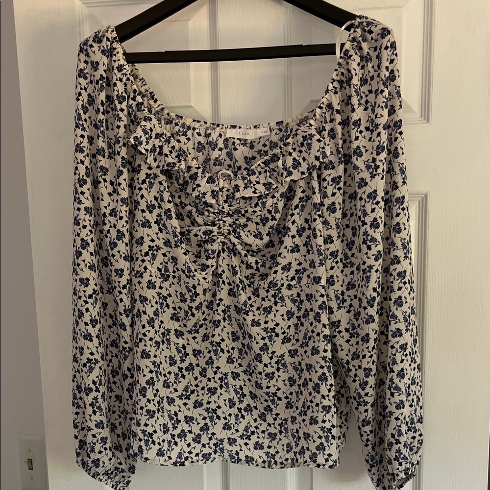 Lush Blue and White Floral Blouse